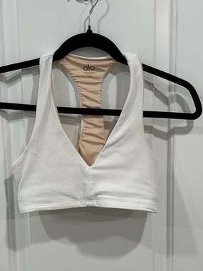 Alo Yoga White Alosoft Serenity Racerback Sports Bra